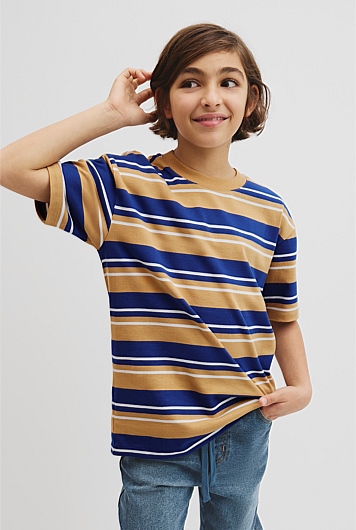 Teen Australian Cotton Relaxed Stripe Short Sleeve T-Shirt
