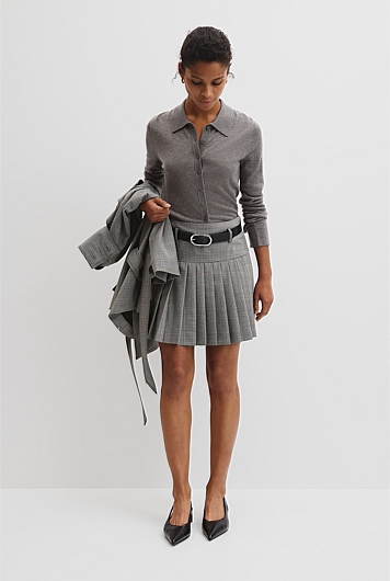 Wool Blend Check Mini Pleat Skirt