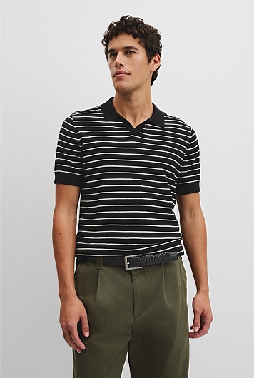 Australian Cotton Silk Stripe Knit Polo