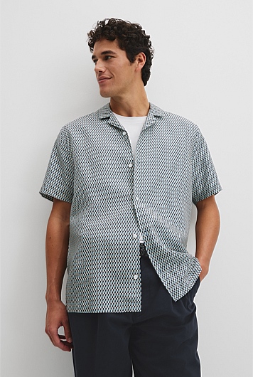 Short Sleeve Tencel Linen Geometric Print Shirt
