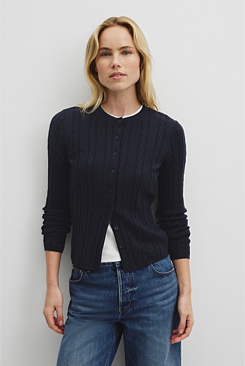Organically Grown Cotton Blend Cable Knit Cardigan