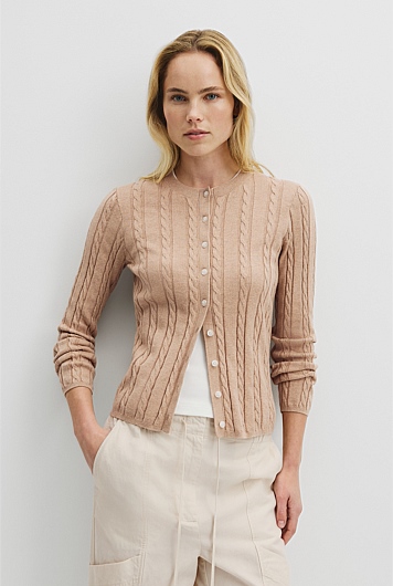 Organically Grown Cotton Blend Cable Knit Cardigan