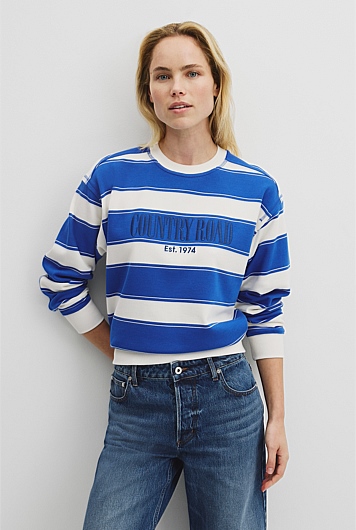 Australian Cotton Stripe Country Road Logo Sweat