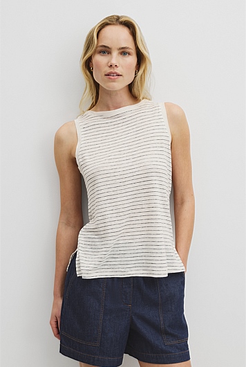 Stripe Linen Boat Neck Tank