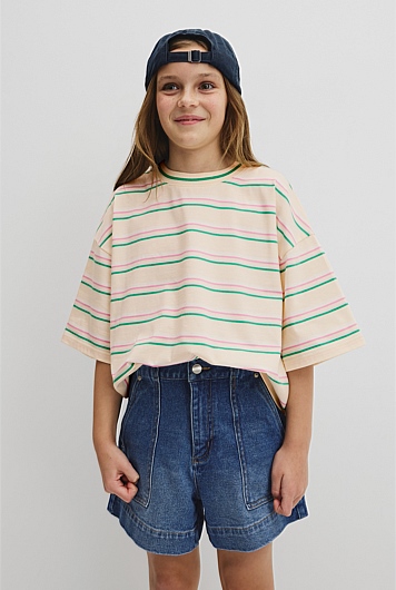 Teen Short Sleeve Oversized Stripe T-Shirt
