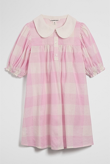 Short Sleeve Gingham Collar Dress