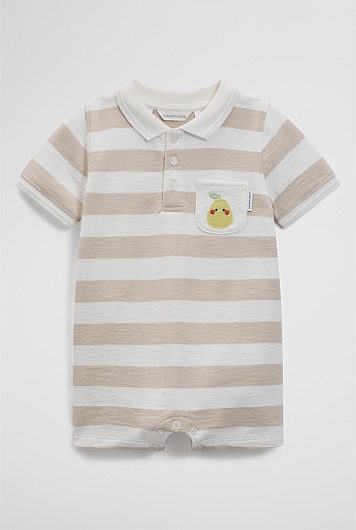Organically Grown Cotton Textured Polo Romper