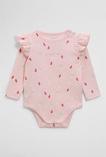 Organically Grown Cotton Blend Pointelle Frill Bodysuit