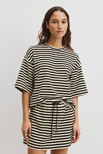 Australian Cotton Blend Stripe Boxy T-Shirt