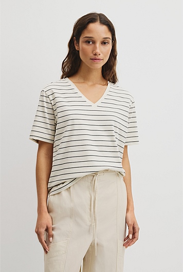 Australian Cotton Stripe V-Neck T-Shirt