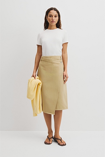 Denim Wrap Midi Skirt