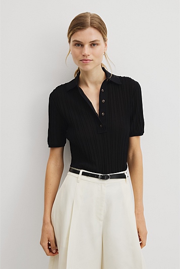 Short Sleeve Rib Knit Polo