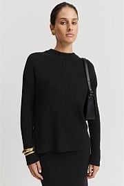 Organically Grown Cotton Cashmere Blend Crew Neck Rib Knit