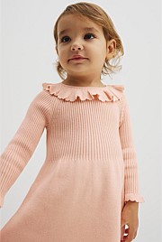 Organically Grown Cotton Frill Neck Knit Dress