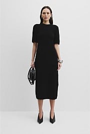 Organically Grown Cotton Blend Boucle Knit Midi Dress