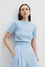 GCS-certified Cashmere Blend Crop Short Sleeve Roll Neck Knit