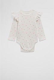 Organically Grown Cotton Frill Rib Long Sleeve Bodysuit