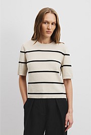 Organically Grown Cotton Linen Stripe Short Sleeve Top