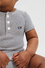 Organically Grown Cotton Stripe Rib Short Sleeve Bodysuit