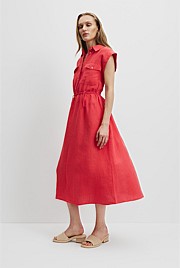 Organically Grown Linen Cinched Midi Dress