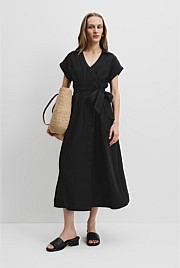 Organically Grown Linen Tuck Detail Midi Dress