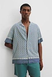 Short Sleeve Border Print Viscose Shirt