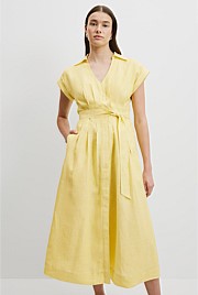 Organically Grown Linen Tuck Detail Midi Dress