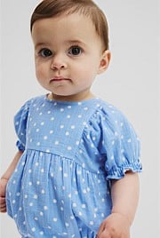 Organically Grown Cotton Short Sleeve Gathered Romper