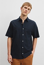 Relaxed Fit Good Earth Cotton Short Sleeve Oxford Shirt