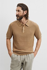 Cotton Linen Melange Knit Polo