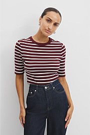 Australian Cotton Stripe Crop Rib T-Shirt