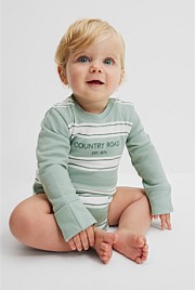 Organically Grown Cotton Spliced Logo Long Sleeve Bodysuit