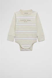 Organically Grown Cotton Spliced Logo Long Sleeve Bodysuit