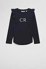 Australian Cotton Long Sleeve Logo Frill T-Shirt