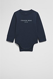 Organically Grown Cotton Contrast Logo Long Sleeve Bodysuit