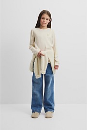 Organically Grown Cotton Long Sleeve Curved Logo T-Shirt
