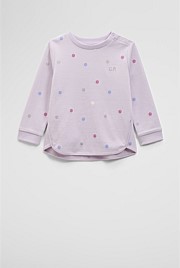 Organically Grown Cotton Long Sleeve Sequin Logo T-Shirt