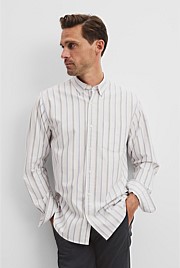 Long Sleeve Regular Fit Australian Good Earth Cotton Stripe Oxford Shirt