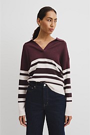 Organically Grown Cotton Linen Blend Long Sleeve Stripe Knit