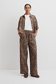Organically Grown Linen Print Tie Detail Linen Pintuck Pant
