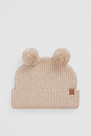 Organically Grown Cotton Cord Pom Pom Knit Beanie