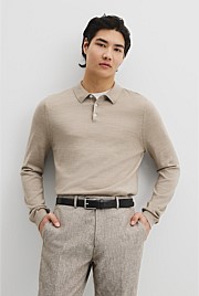 Australian Merino Long Sleeve Am Button Polo Knit