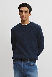Australian Good Earth Cotton Blend Textured Crew Knit
