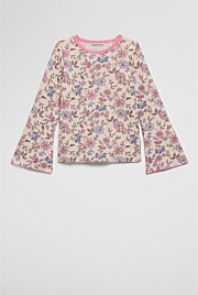 Organically Grown Cotton Blend Rib Flare Sleeve Top