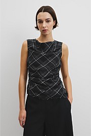Organically Grown Linen Check Ruched Linen Tank