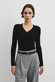 Wool Silk V-Neck Neck