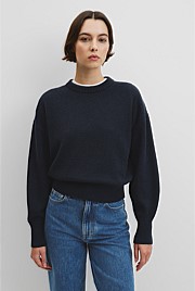 Organically Grown Cotton Blend Crop Crew Neck Knit