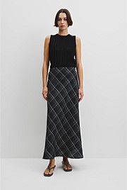 Organically Grown Linen Check Pull-On Midi Skirt