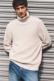 Australian Good Earth Cotton Wool Blend Textured Roll Neck Knit