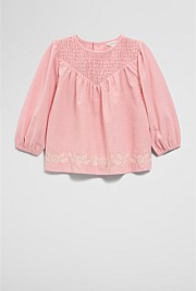Long Sleeve Shirred Blouse